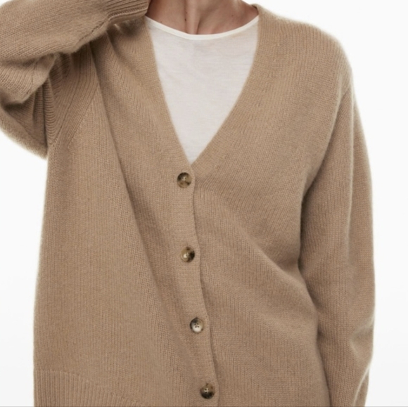 WILFRED Cashmere V-Neck Cardigan Sweater Saville Tan Brown ARITZIA S - Picture 3 of 11